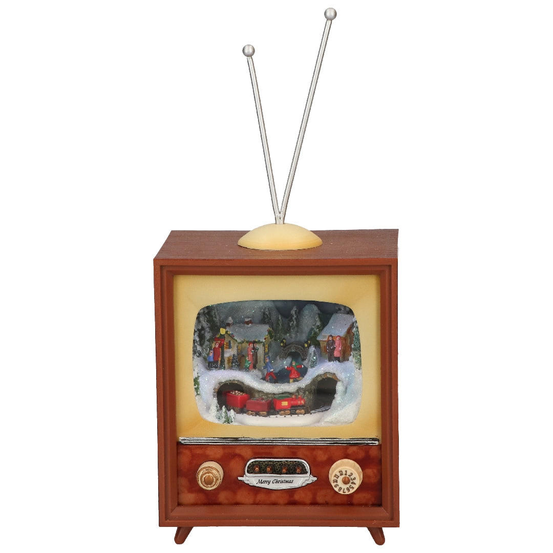 Carillon Villaggio Di Natale In TV Vintage Con Luci LED