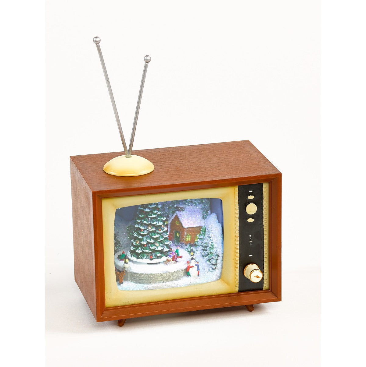 Carillon Villaggio Di Natale TV Vintage Con Villaggio Natalizio All'interno