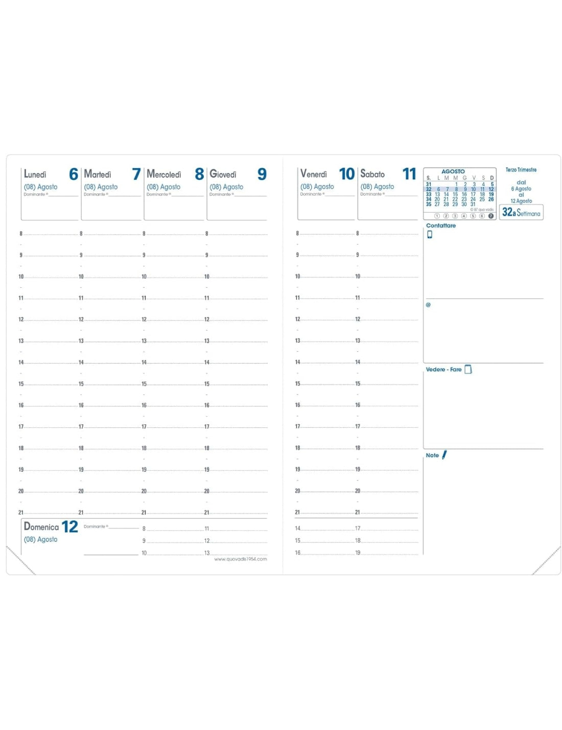 Agenda Settimanale 12 Mesi 2025/2026 Quo Vadis Universitaire Impala Nero 10x15cm