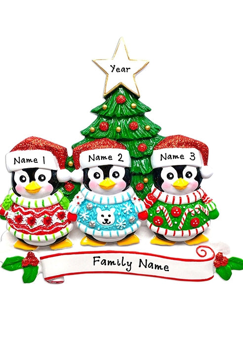 Addobbo Albero Di Natale Personalizzabile 3 Pinguini