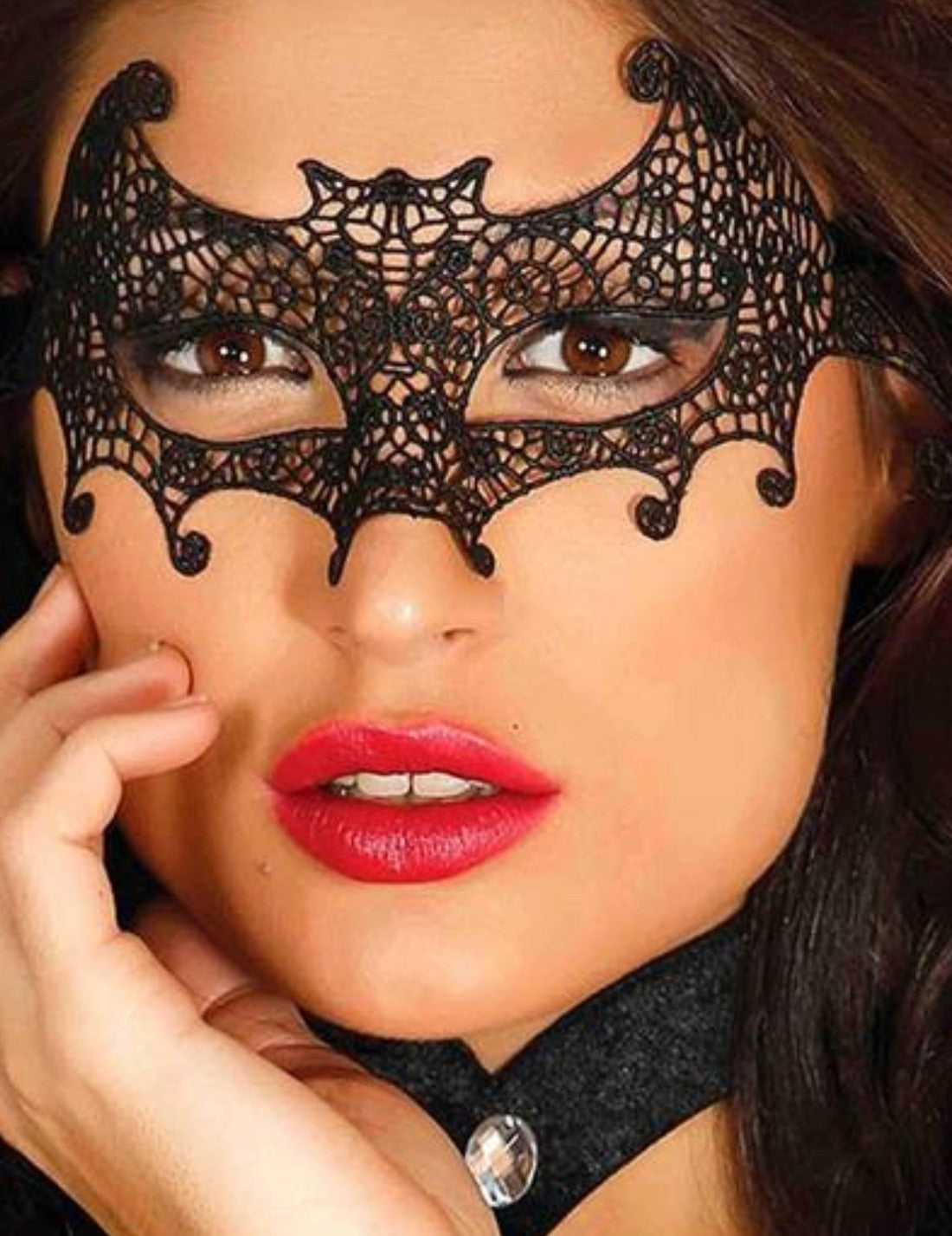 Maschera Pipistrello Macrame' Nera In Tessuto