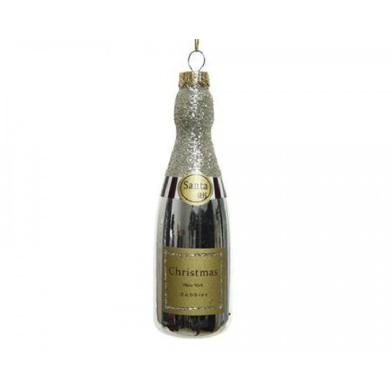 Addobbo Albero Di Natale Bottiglia Champagne Argento Glitterato