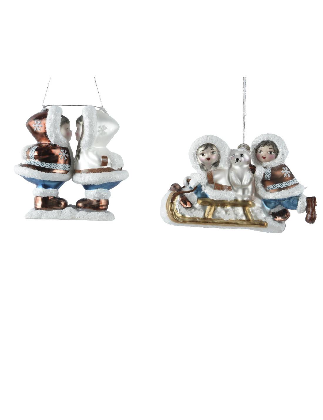 Addobbo Albero Di Natale In Vetro Coppia Di Eschimesi 14cm