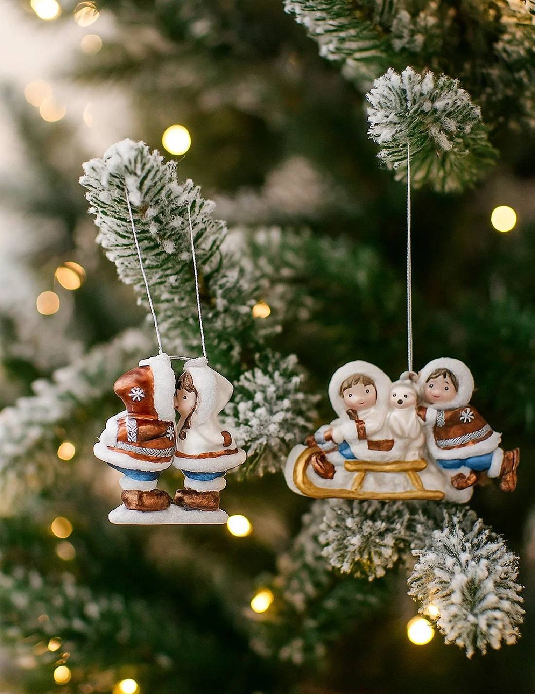 Addobbo Albero Di Natale In Vetro Coppia Di Eschimesi 14cm