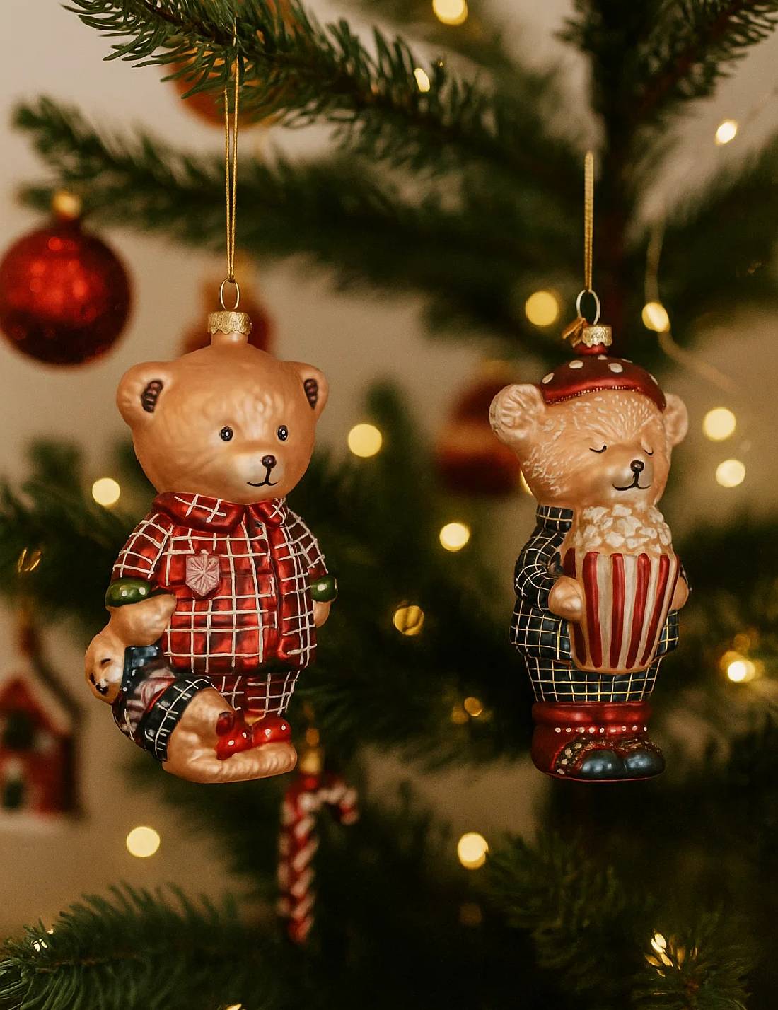 Addobbo Albero Di Natale In Vetro Orso Teddy In Pigiama 13cm