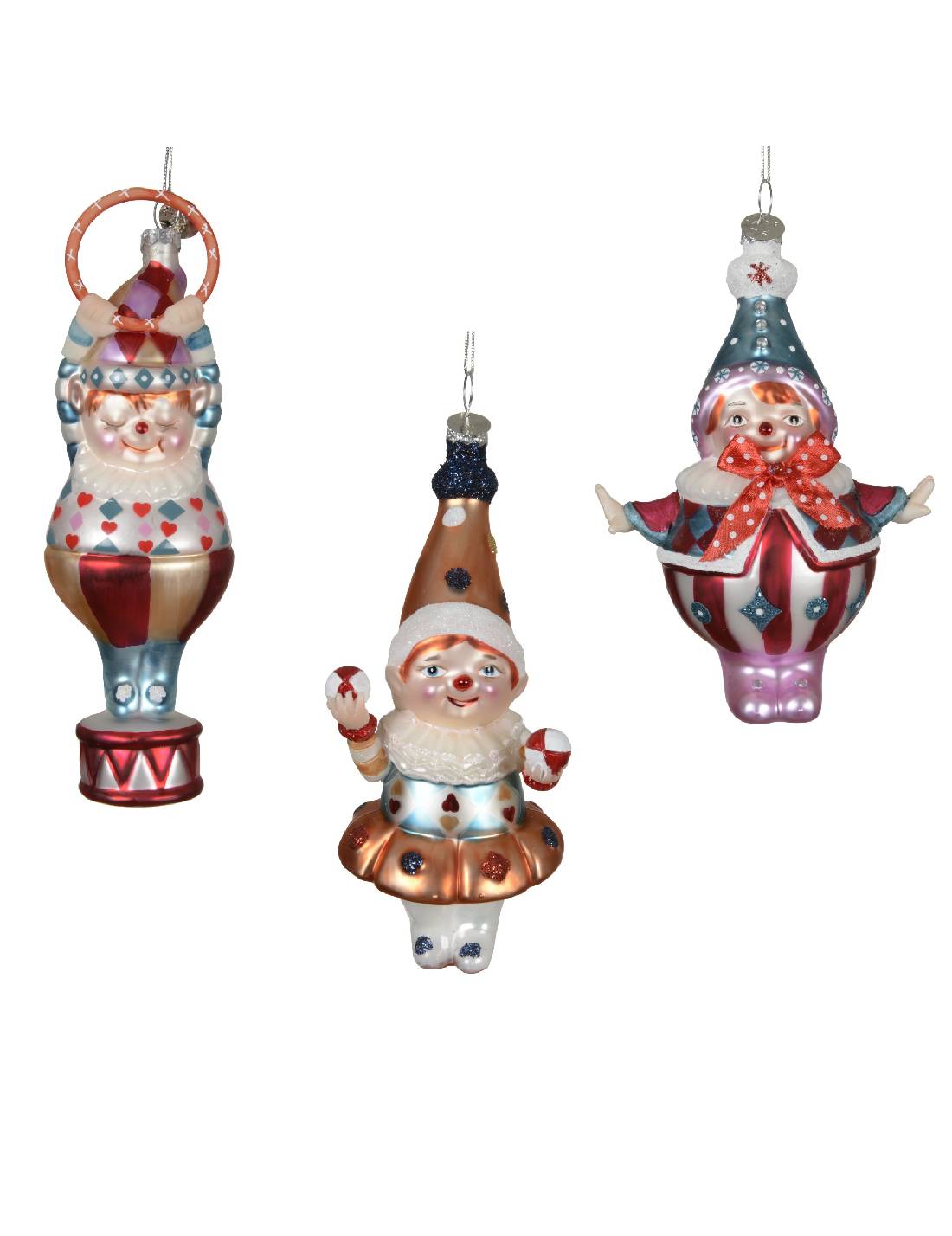 Addobbo Albero Di Natale In Vetro Clown Giocoliere Circense 16cm