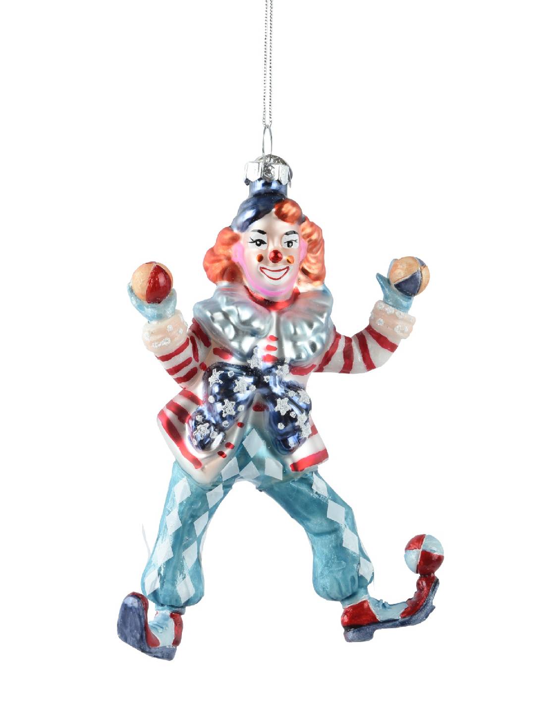 Addobbo Albero Di Natale In Vetro Clown Pagliaccio Circense 14cm