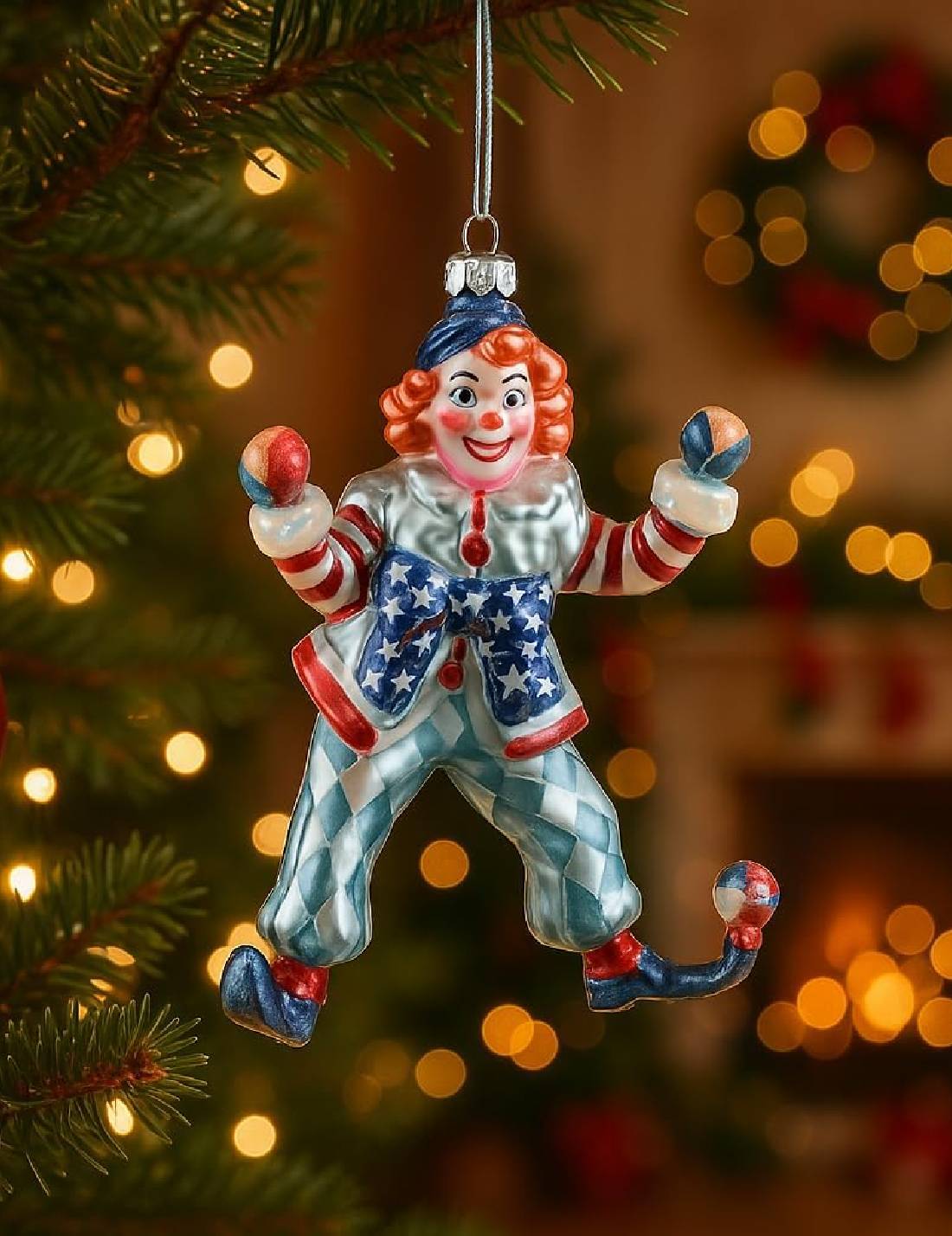 Addobbo Albero Di Natale In Vetro Clown Pagliaccio Circense 14cm