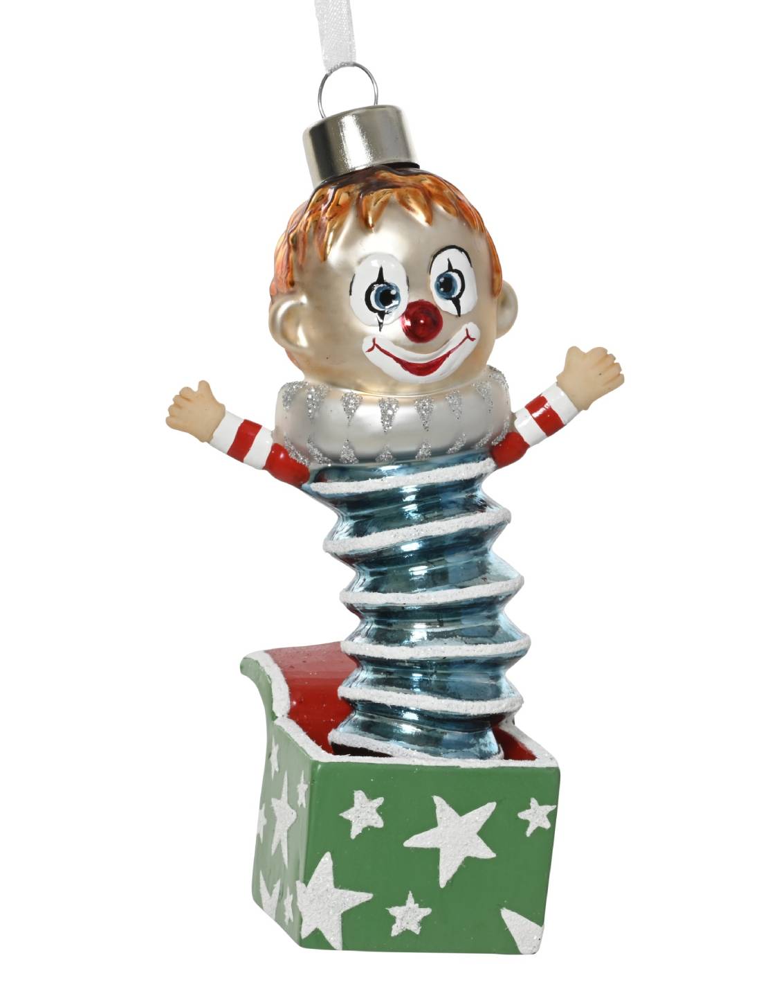 Addobbo Albero Di Natale In Vetro Clown Pagliaccio A Molla 13cm