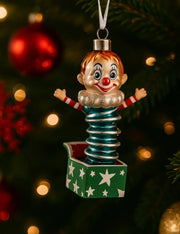 Addobbo Albero Di Natale In Vetro Clown Pagliaccio A Molla 13cm