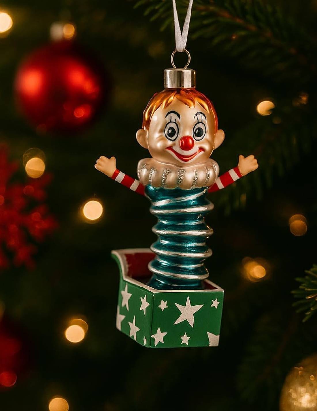 Addobbo Albero Di Natale In Vetro Clown Pagliaccio A Molla 13cm