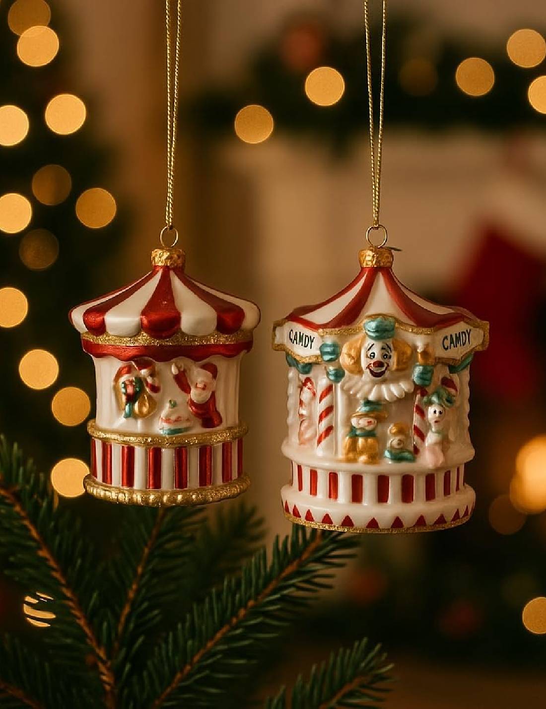 Addobbo Albero Di Natale In Vetro Stand Circense 12cm