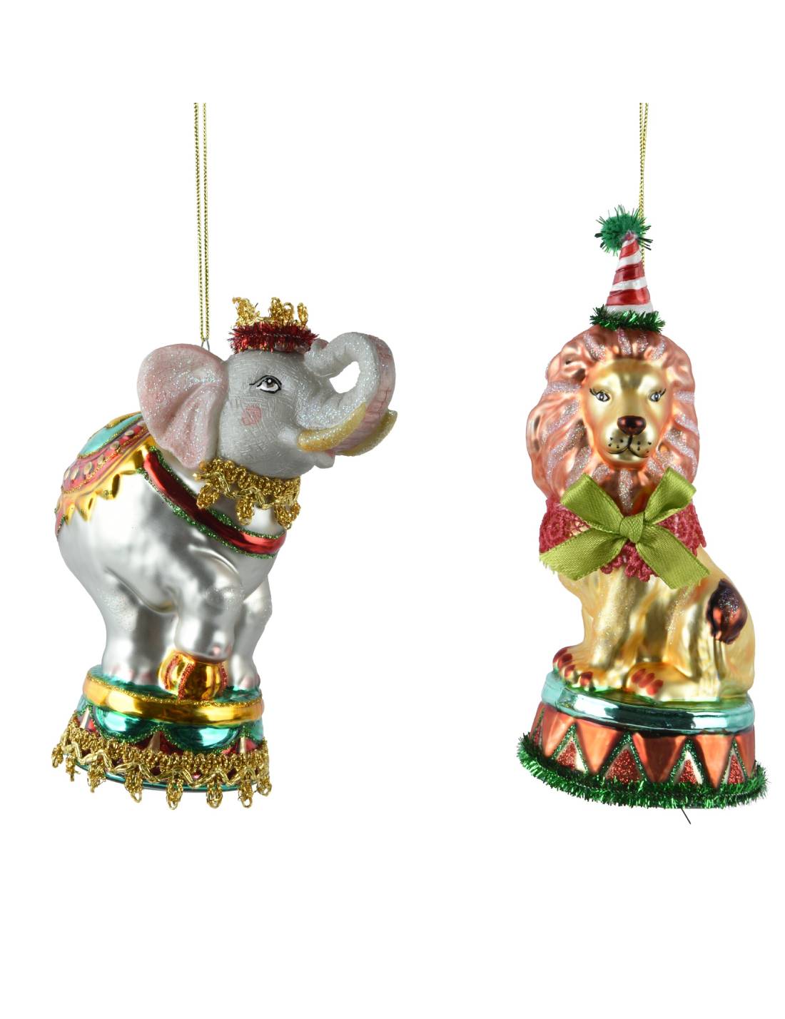 Addobbo Albero Di Natale In Vetro Animale Circense Su Piedistallo 12cm
