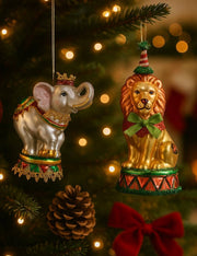 Addobbo Albero Di Natale In Vetro Animale Circense Su Piedistallo 12cm