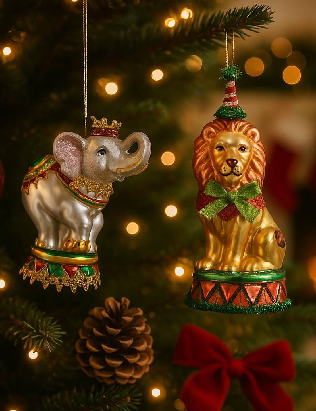 Addobbo Albero Di Natale In Vetro Animale Circense Su Piedistallo 12cm