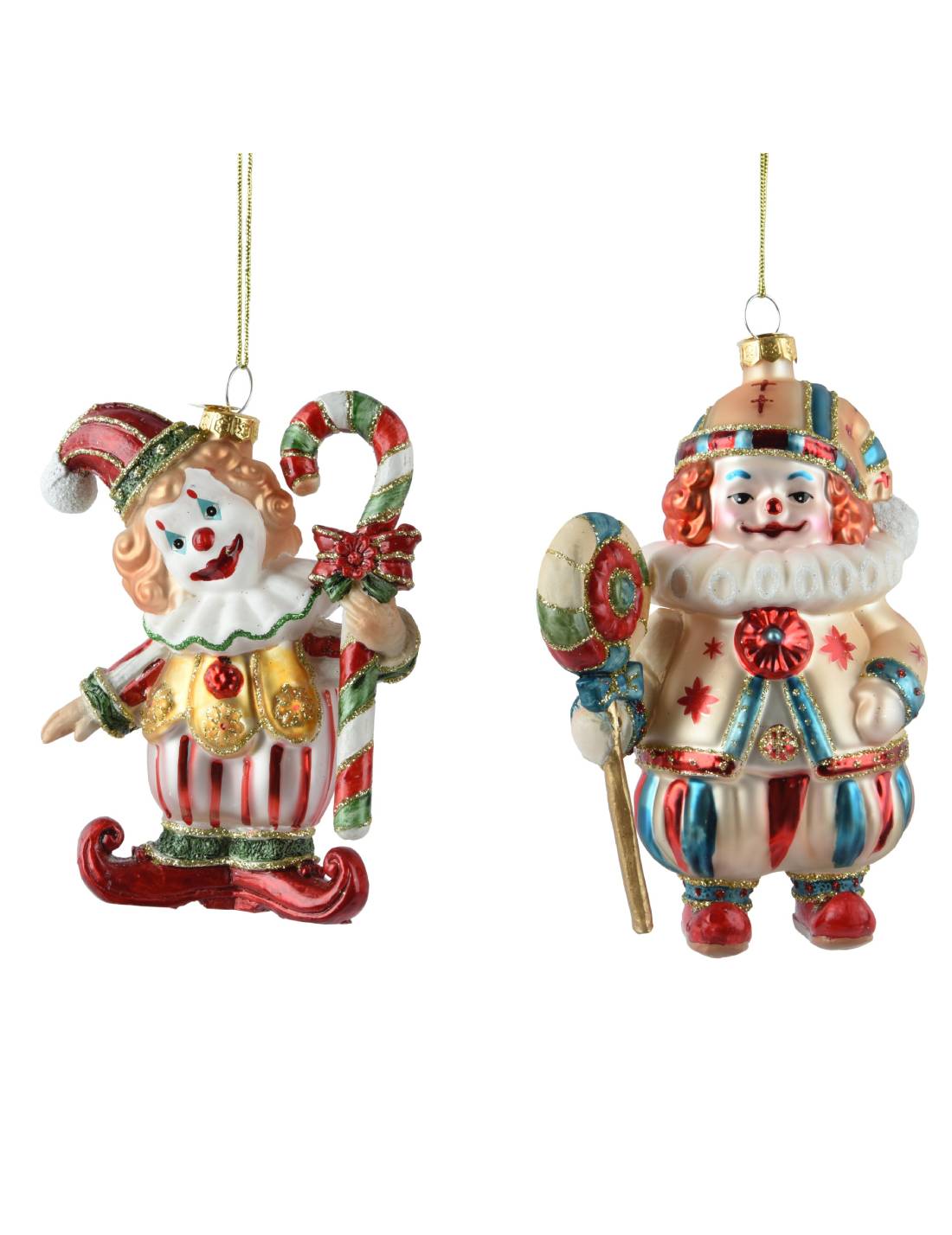 Addobbo Albero Di Natale In Vetro Clown Circense Con Dolce 12cm
