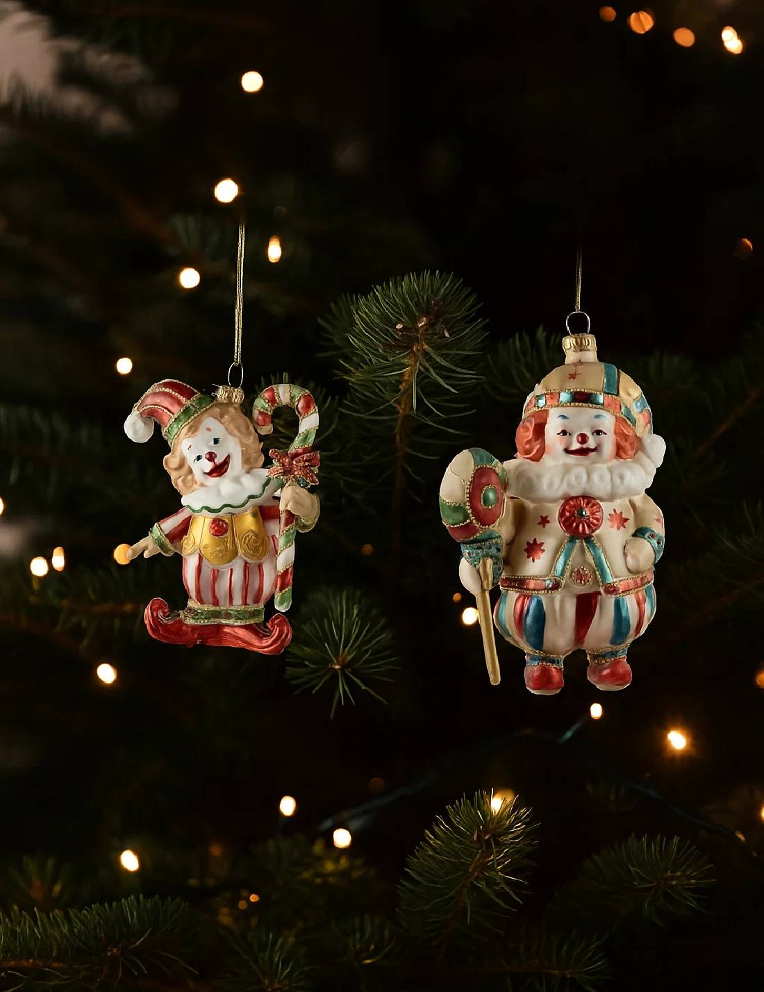Addobbo Albero Di Natale In Vetro Clown Circense Con Dolce 12cm