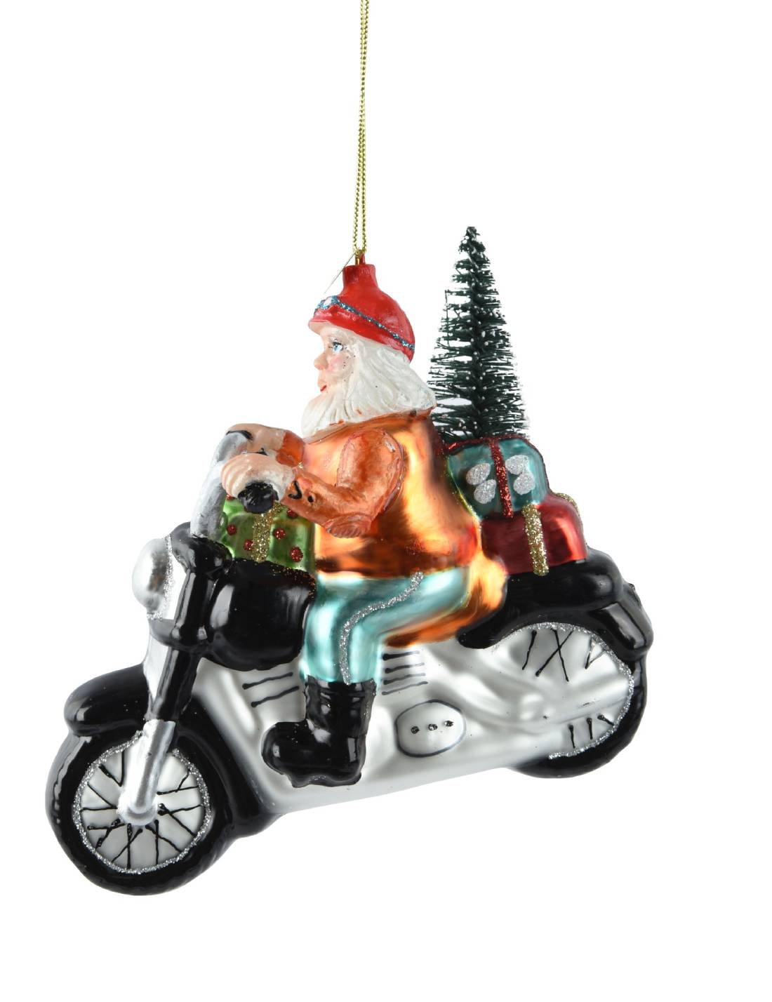 Addobbo Albero Di Natale In Vetro Babbo Natale Su Moto 12 cm