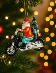 Addobbo Albero Di Natale In Vetro Babbo Natale Su Moto 12 cm