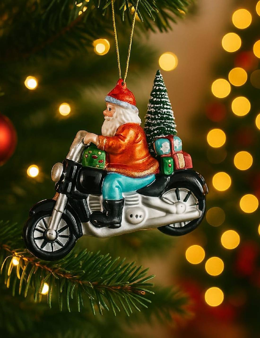 Addobbo Albero Di Natale In Vetro Babbo Natale Su Moto 12 cm