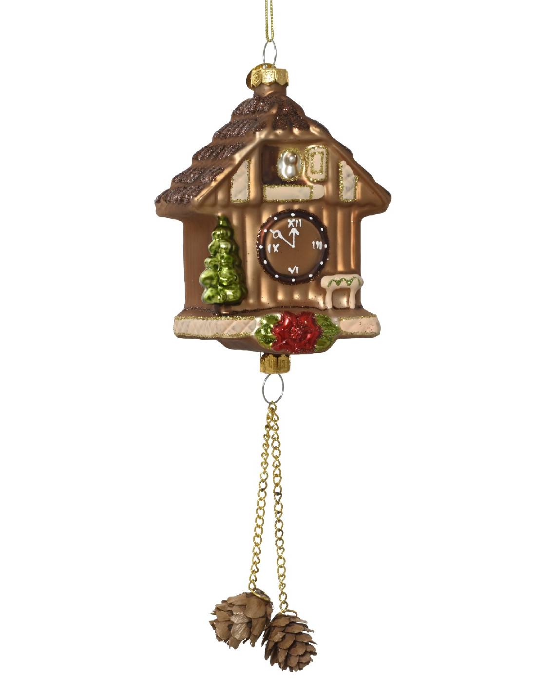 Addobbo Albero Di Natale In Vetro Orologio A Cucù 24cm