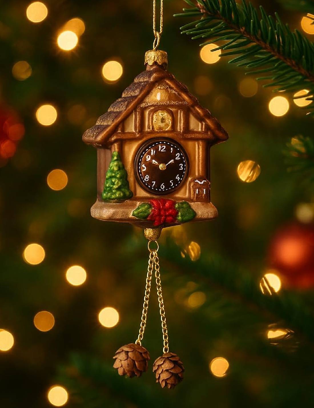 Addobbo Albero Di Natale In Vetro Orologio A Cucù 24cm