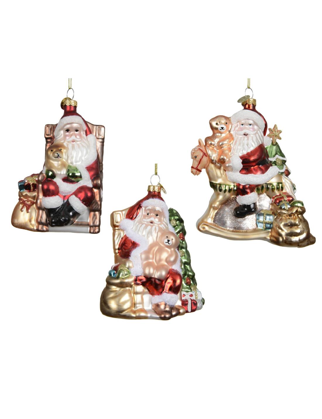 Addobbo Albero Di Natale In Vetro Babbo Natale Con Regali E Orsetto 11cm
