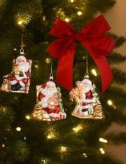Addobbo Albero Di Natale In Vetro Babbo Natale Con Regali E Orsetto 11cm