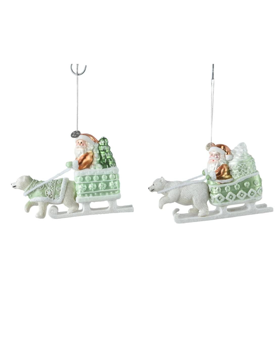 Addobbo Albero Di Natale In Vetro Babbo Natale Con Slitta Artica 14cm