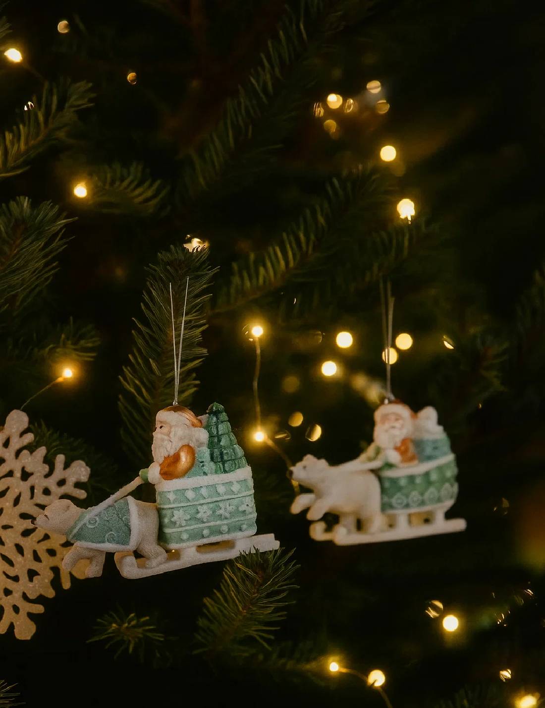 Addobbo Albero Di Natale In Vetro Babbo Natale Con Slitta Artica 14cm