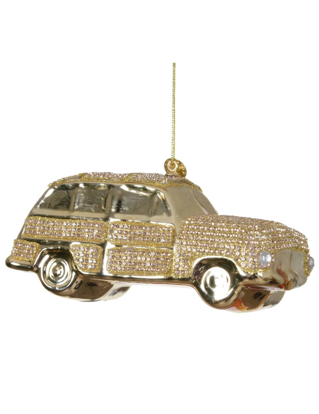 Addobbo Albero Di Natale In Vetro Auto Dorata 14cm