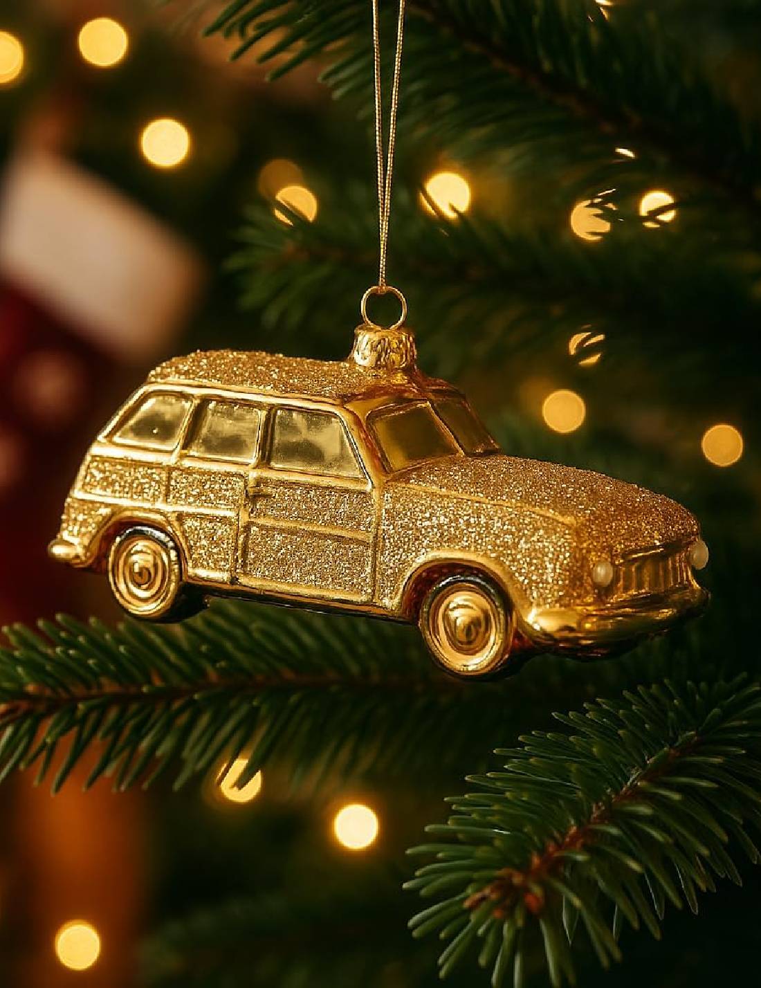 Addobbo Albero Di Natale In Vetro Auto Dorata 14cm