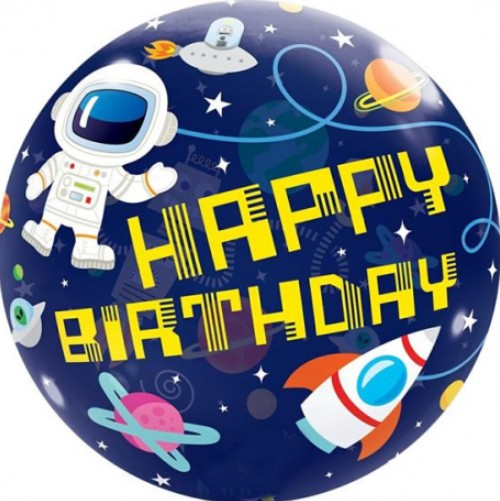Palloncino Metalfoil Blu Happy Birthday Spazio 22" 56cm