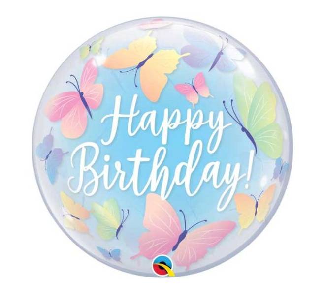 Palloncino Bubble Happy Birthday Farfalle 22" 56cm
