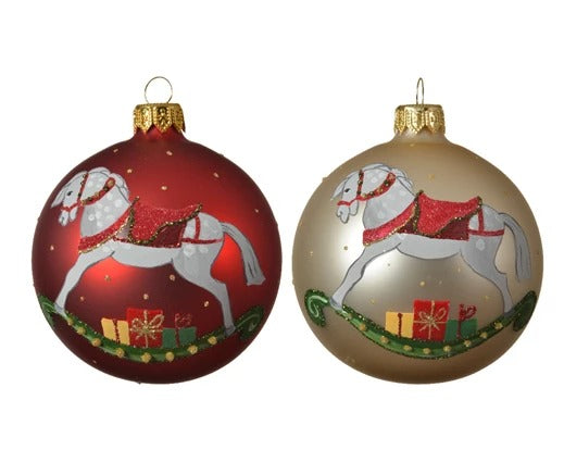 Pallina Albero Di Natale in Vetro Cavallo A Dondolo 8cm