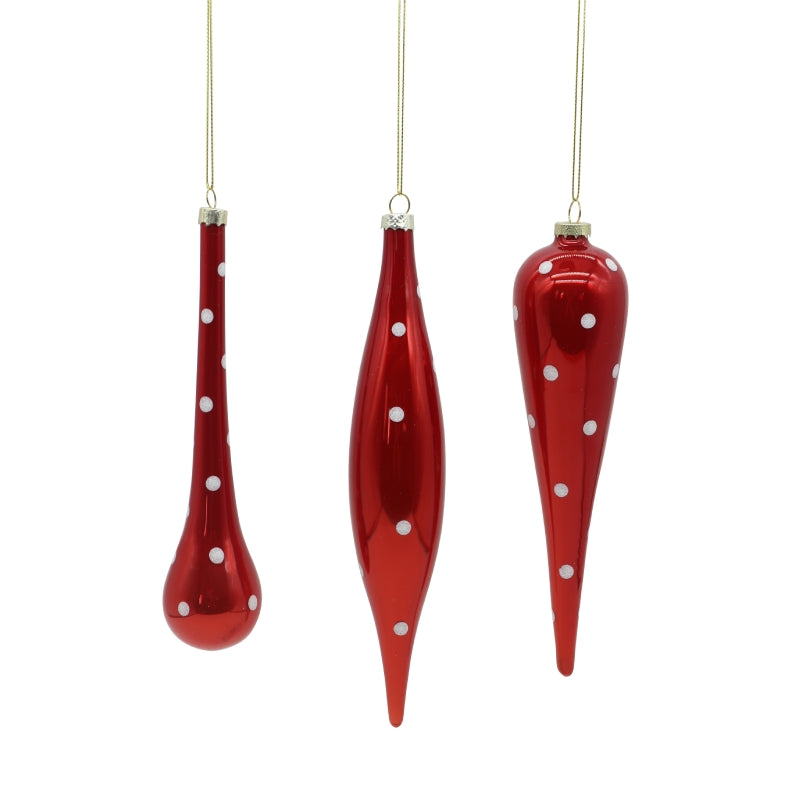 Pallina Albero Di Natale In Vetro Rossa Pois Bianchi 19cm Assortito