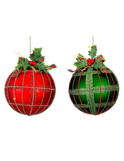 Pallina Albero Di Natale In Vetro Rossa O Verde Con Vischio 12cm Prodotto Assortito