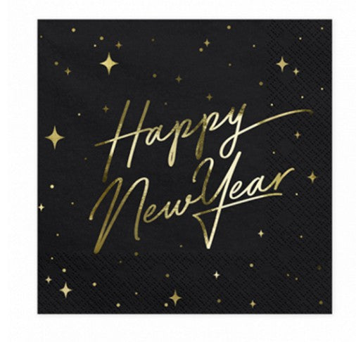 Tovaglioli Di Carta "Happy New Year" Nero 33cm