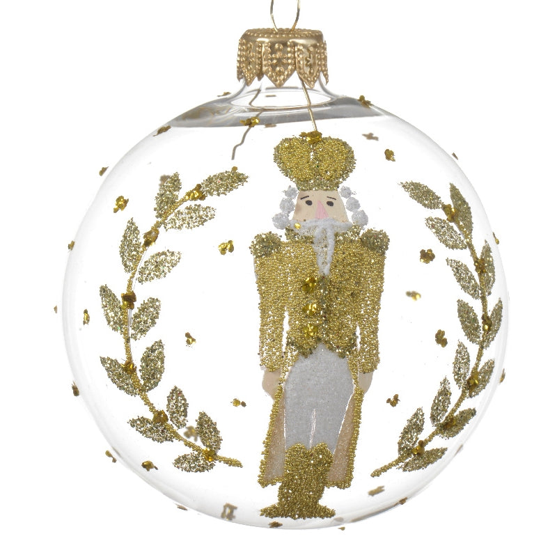 Pallina Albero Di Natale In Vetro Trasparente Con Schiaccianoci 8cm