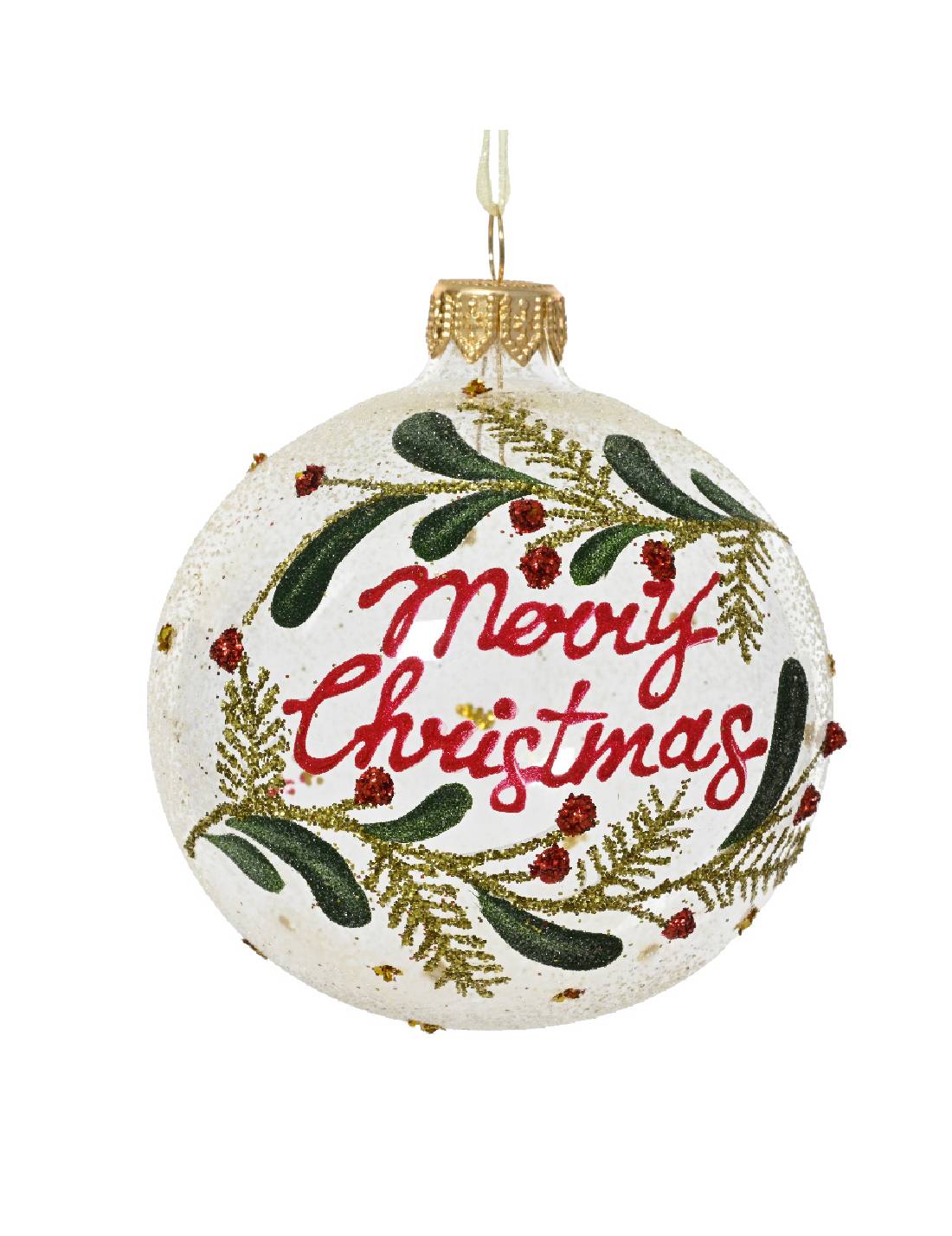 Pallina Albero Di Natale In Vetro Trasparente Merry Christmas 8cm