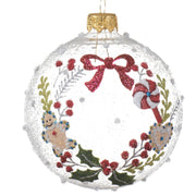 Pallina Albero Di Natale In Vetro Trasparente Con Ghiralnda E Dcorazioni 8cm
