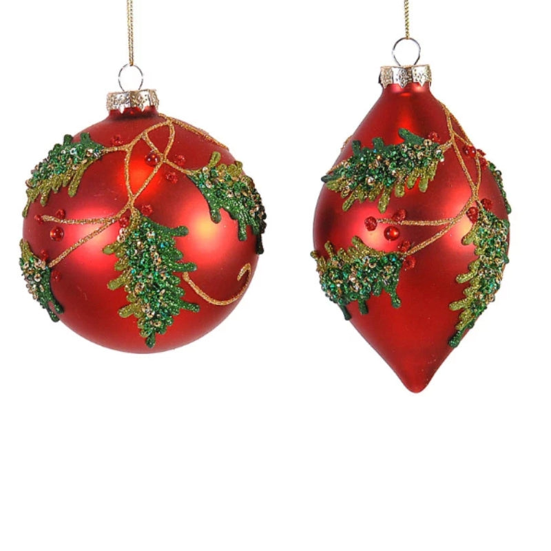 Pallina Albero Di Natale In Vetro Rossa Con Vischio In Rilievo Prodotto Assortito 10cm
