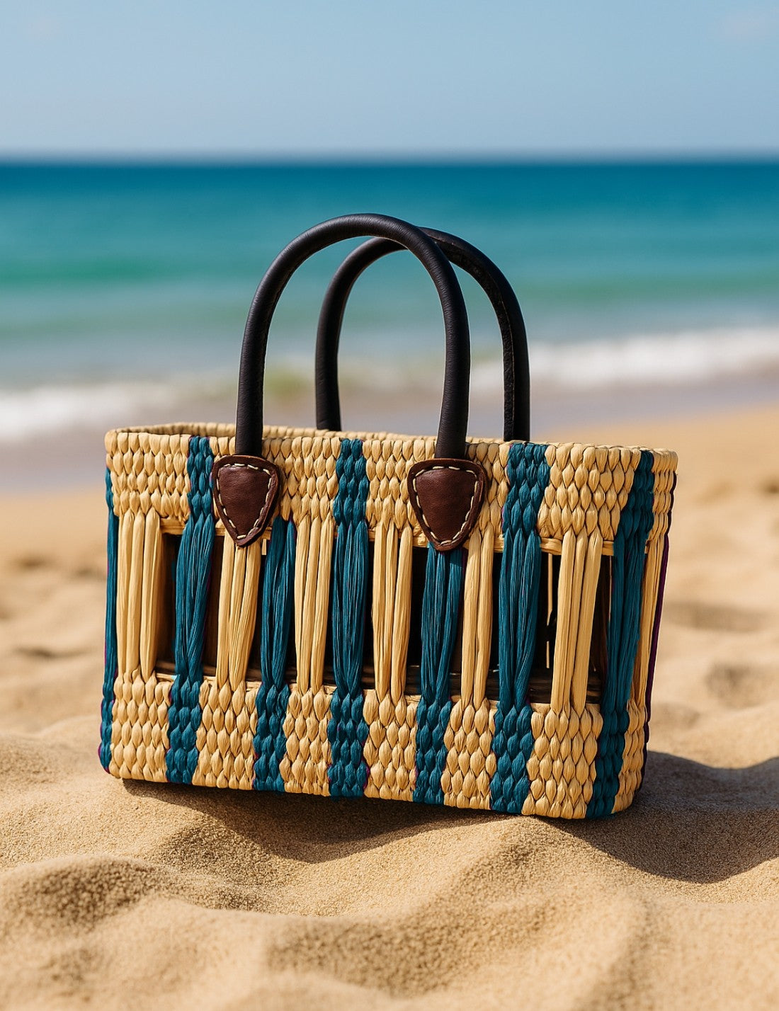 Borsa In Rattan Artigianale Intrecciata A Mano 29cm
