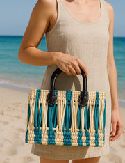 Borsa In Rattan Artigianale Intrecciata A Mano 29cm