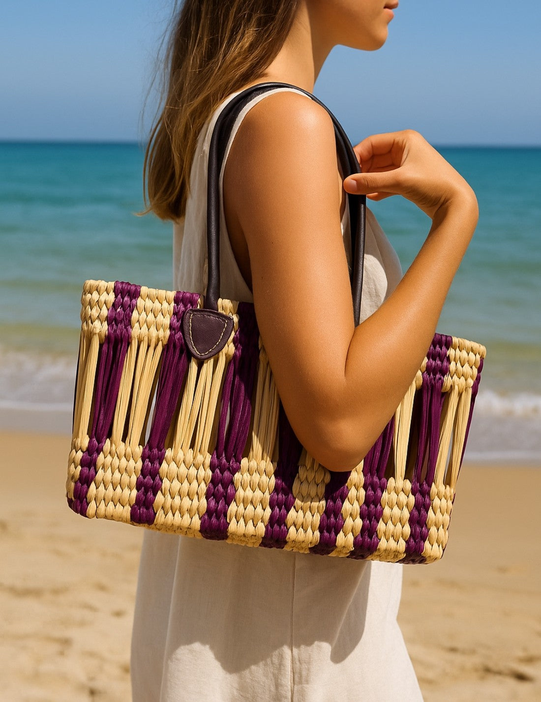 Borsa In Rattan Artigianale Intrecciata A Mano 29cm