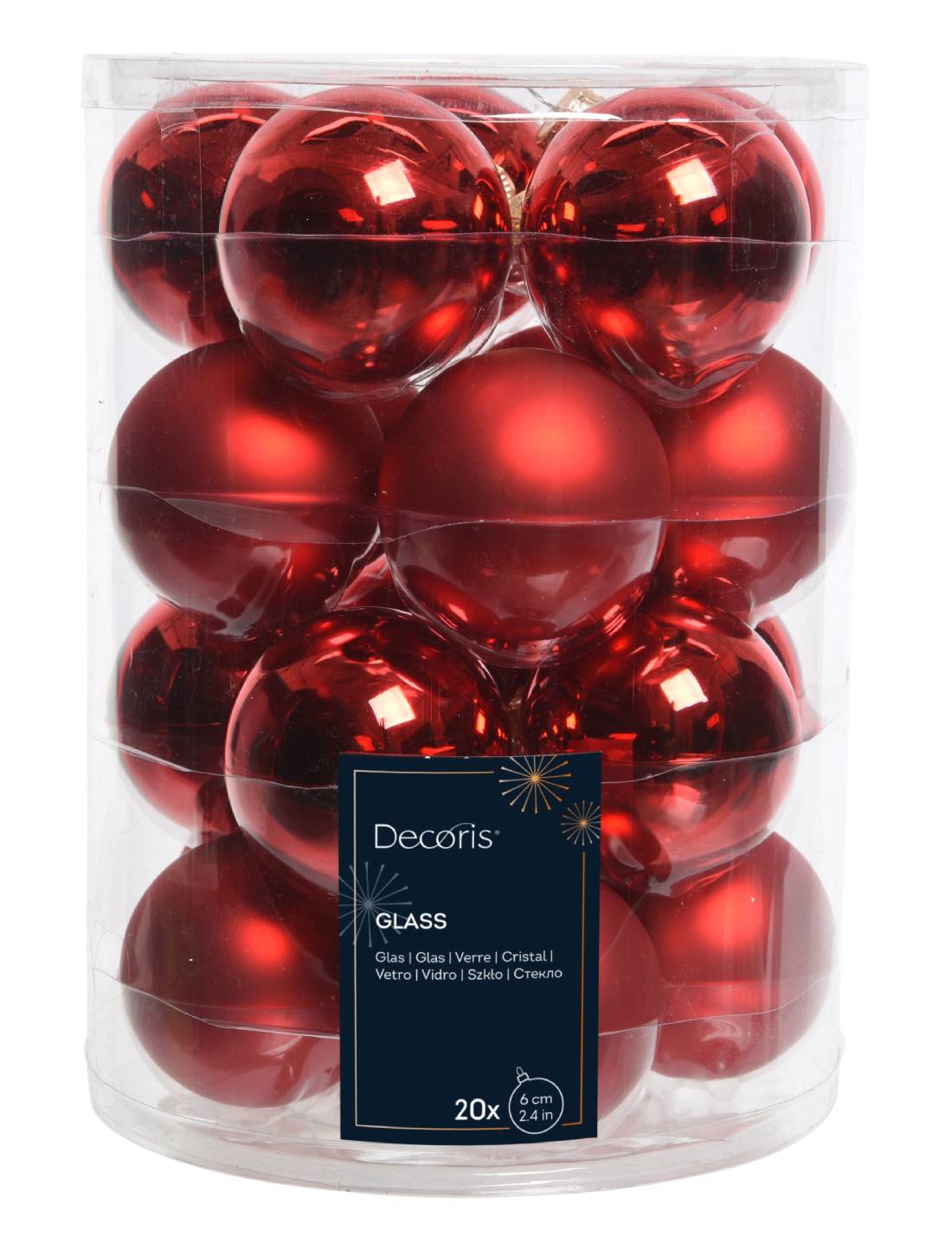 Set 20pz Palline Albero Di Natale In Vetro Rosso 6cm