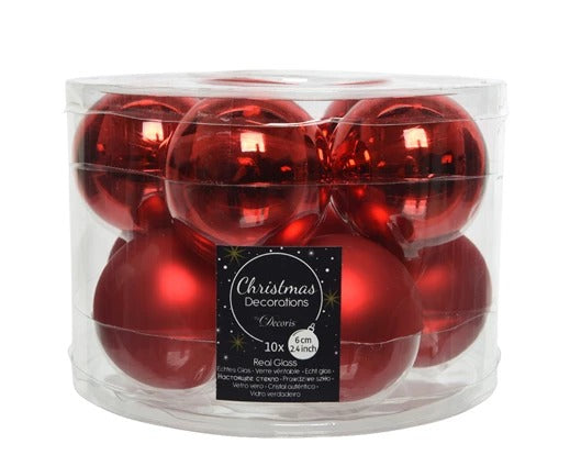 Palline Albero Di Natale In Vetro Rosso Natale 6cm 10pz