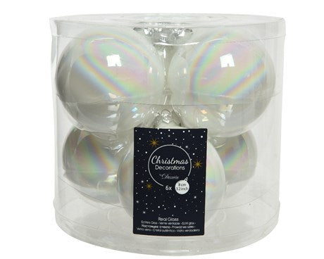 Pallina Albero Di Natale In Vetro Bianca Iridescente 8cm