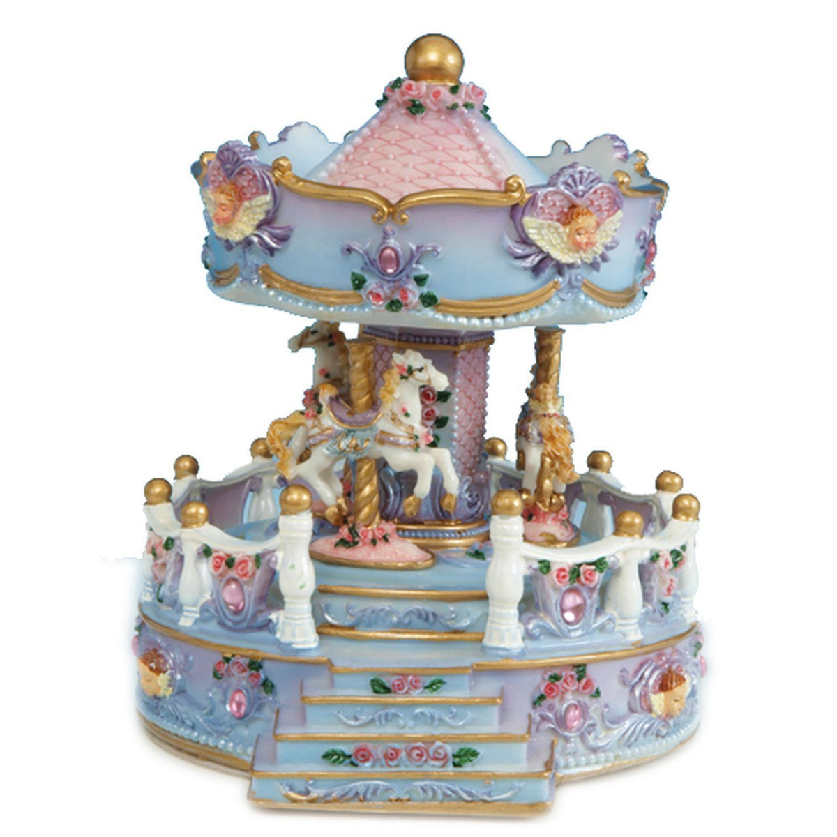 Carillon Villaggio Di Natale Giostra Cavalli E Angli 17cm
