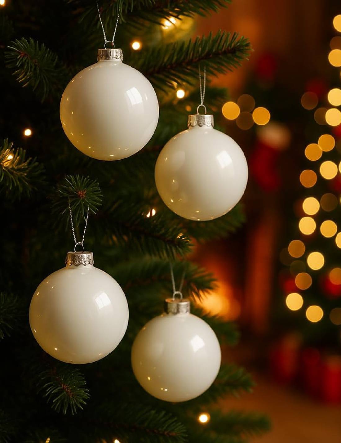 Pallina Albero Di Natale In Vetro Bianco Inverno 10cm